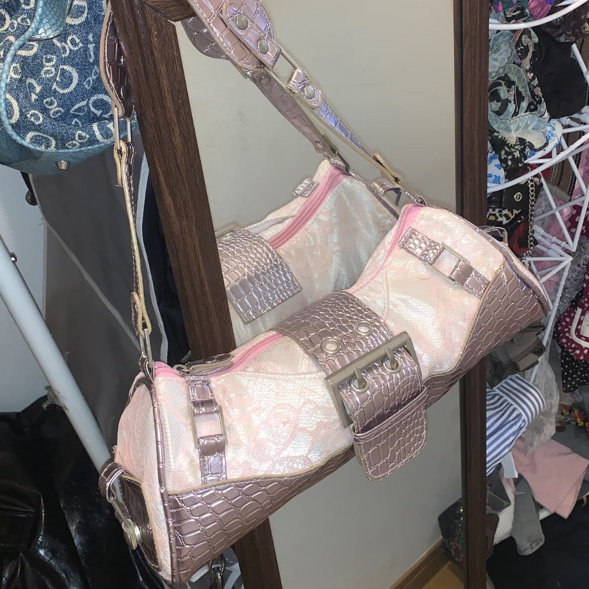 Women's Fashion Printed Lace With Leather Underarm Women's Shoulder Bag