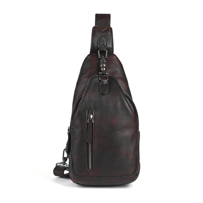Men's Crazy Horse Leather Simple Vertical Large Lock