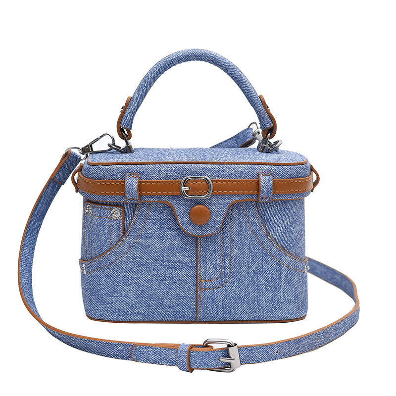 Women's Korean Fashion Denim Texture Hand Carrying Box Women's Messenger Bag