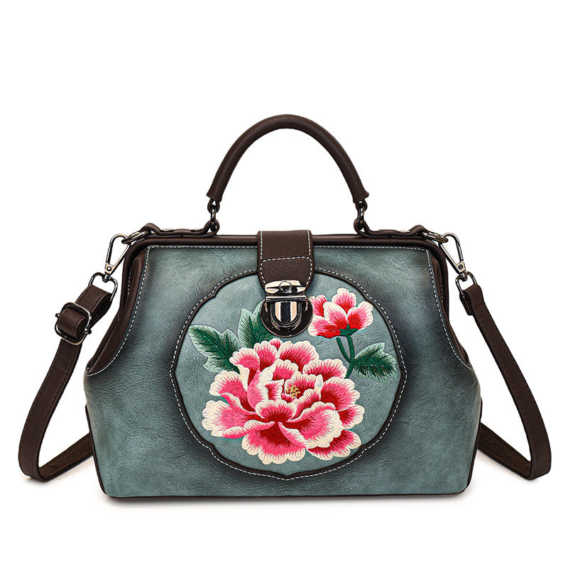 Women's Cattle Leather Handmade Embroidered Han Clothing Bags