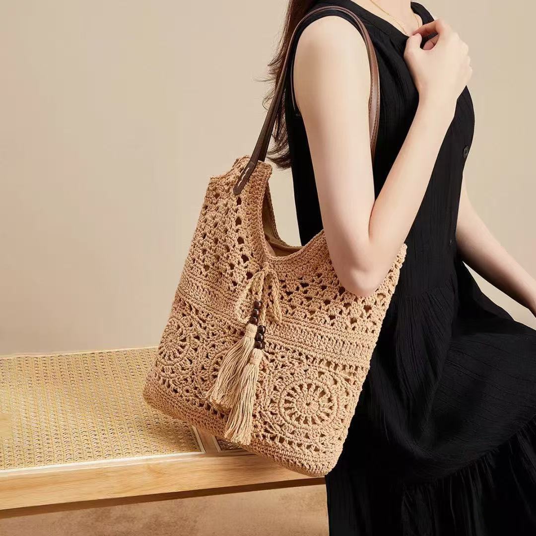 Women's Fashion Large Capacity Cotton Thread Woven Bags
