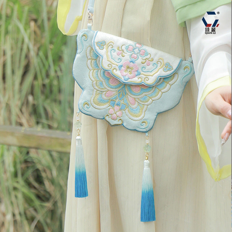 Li Ancient Style Han Chinese Clothing Butterfly Flap Embroidered Women's Messenger Bag