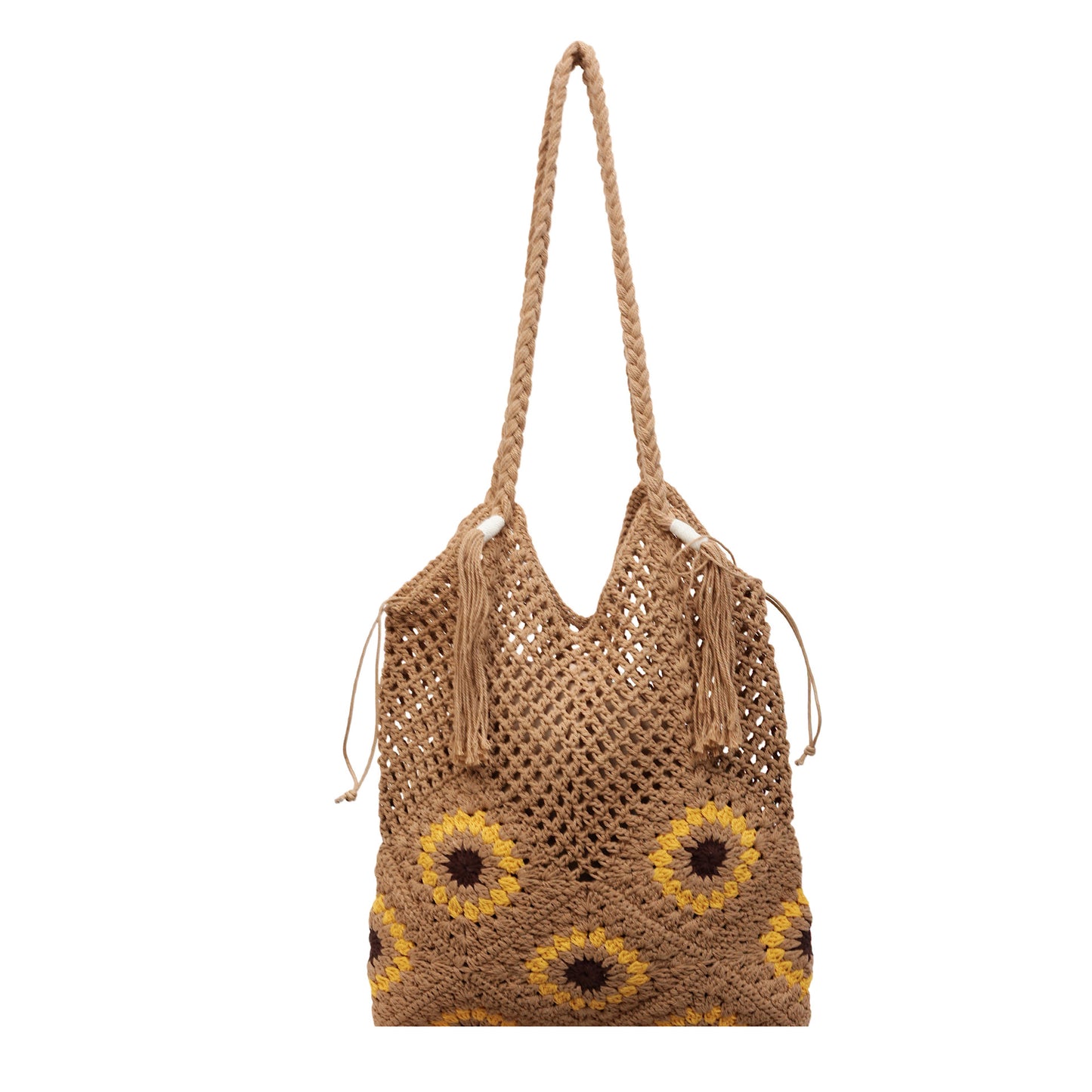 Women's Woven Fashionable Flowers Large Capacity Totes Bags