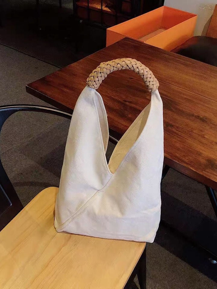 Plant Dyed Canvas Woven Triangle Wood Rubbing Style Fresh Tote Bag