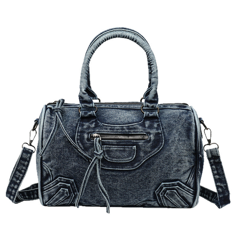 Retro Washed Denim Motorcycle Large Capacity Shoulder Bags