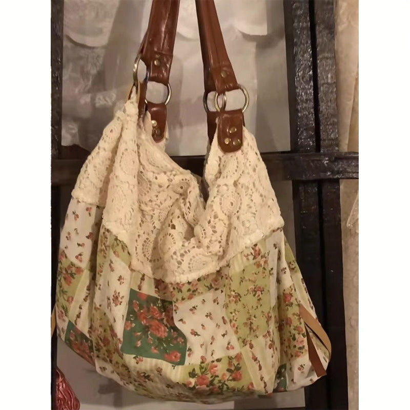 Mori Style Vintage Floral Stitching Cloth Bags