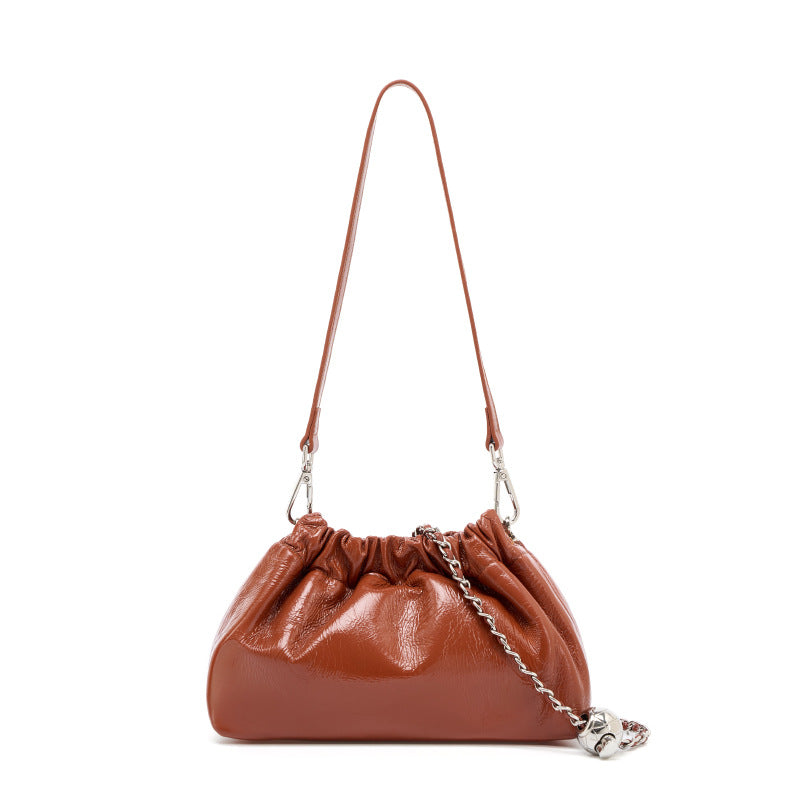 High-grade Chain Pleated Cloud Korean Style Portable Genuine Leather Bags