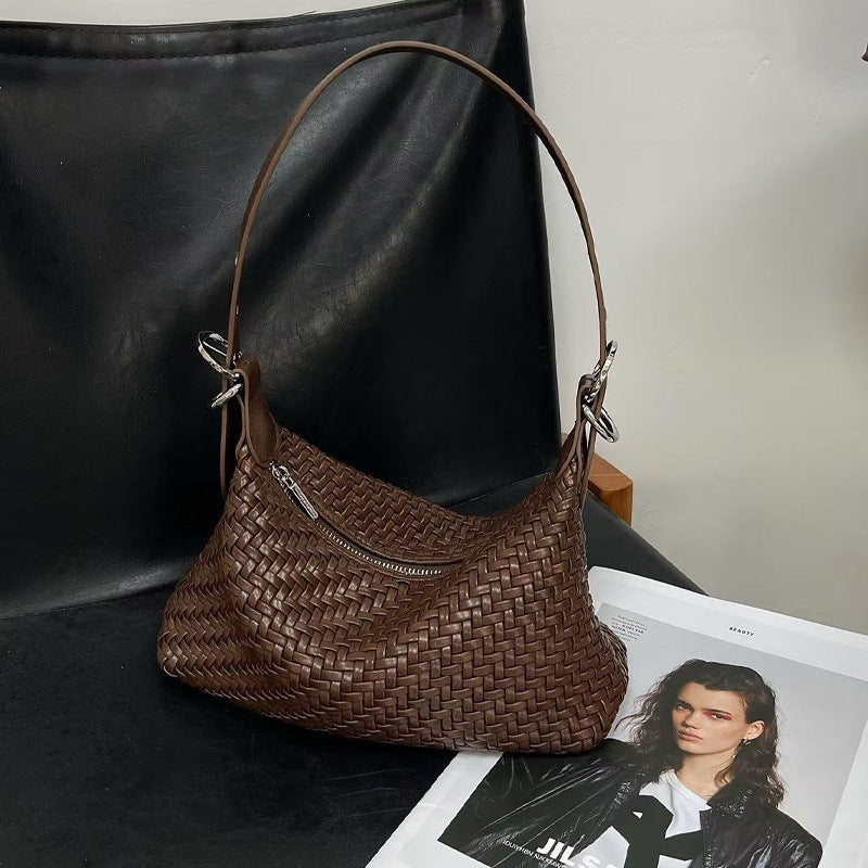 Women's Underarm Korean Style Trendy Coffee Brown Woven Women's Messenger Bag