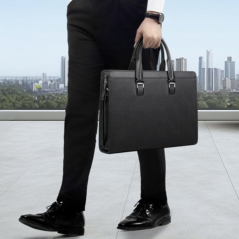 Men's Large Capacity Fashion Cattlehide Leather Computer Business Handbags