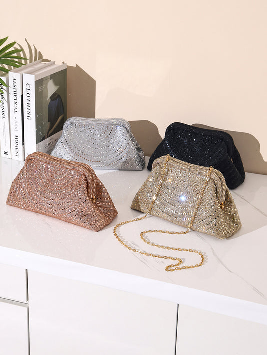 Women's Full Diamond Hot Drilling Clip Dumpling Cloud Dinner Bag