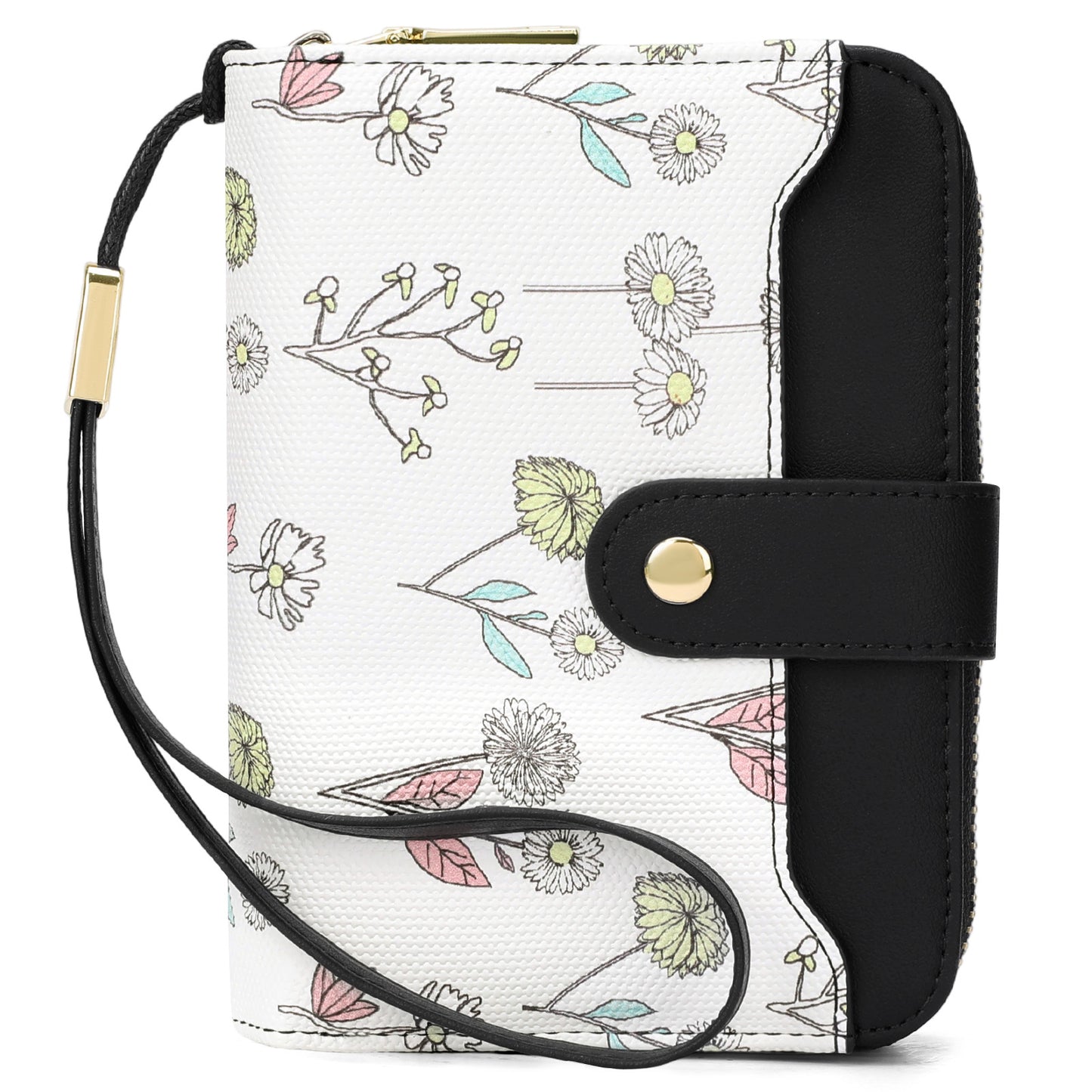 Women's Style Painting Flower Snap Clip Zipper Multiple Slots Ladies Wallet