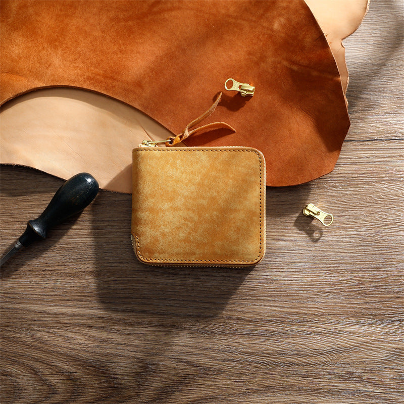 Men's Retro Vegetable Tanned Leather Cowhide Short Genuine Personality Men's Wallet
