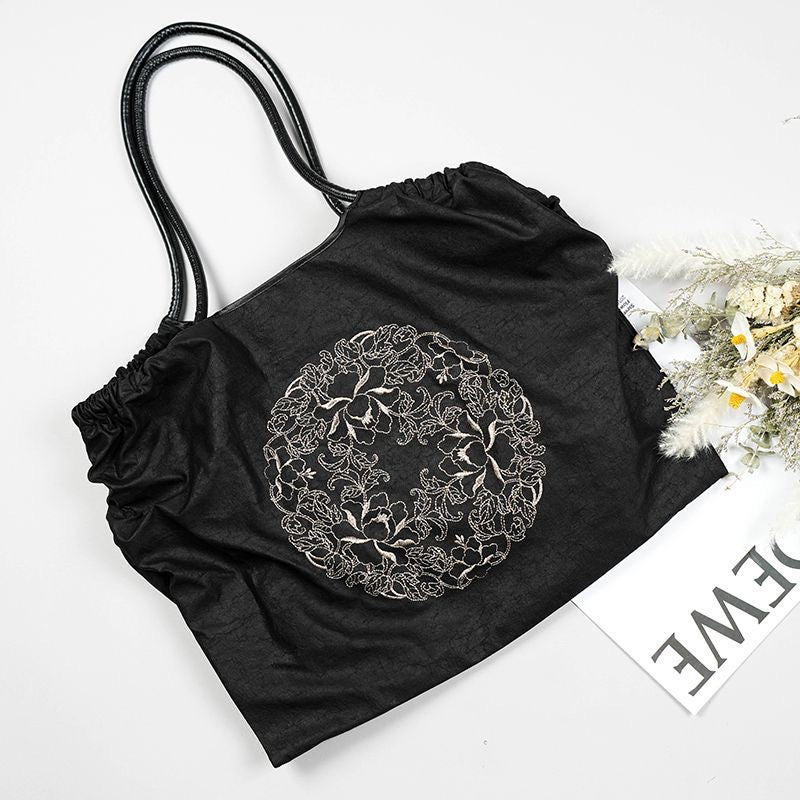 Women's Yarn Silk Turtle Crack Embroidered Chinese Style National Versatile Large Women's Handbag