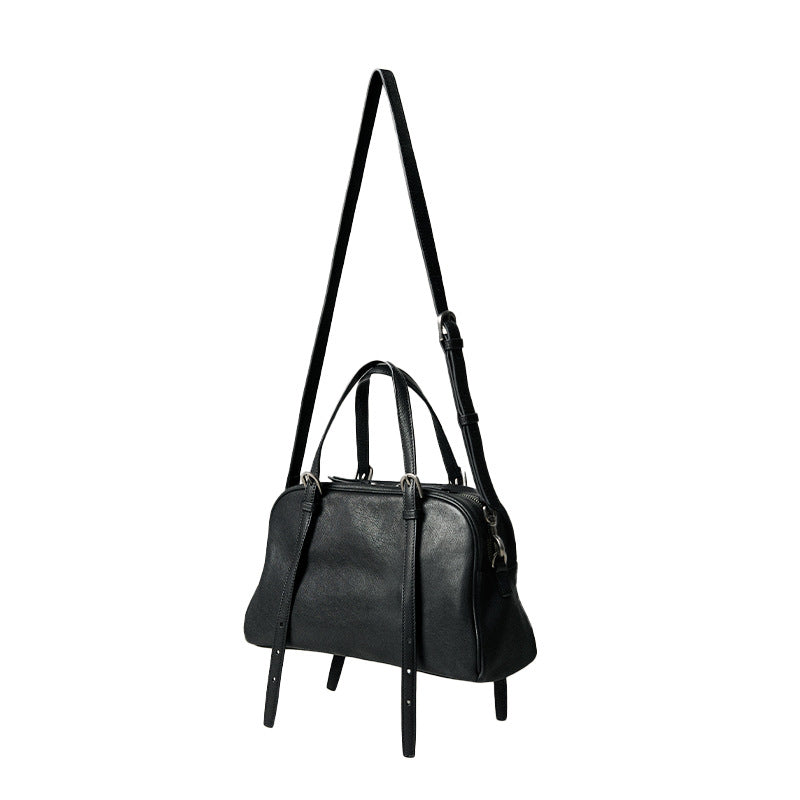 Women's Vegetable Tanned Leather Lambskin Bowling Retro Shoulder Bags
