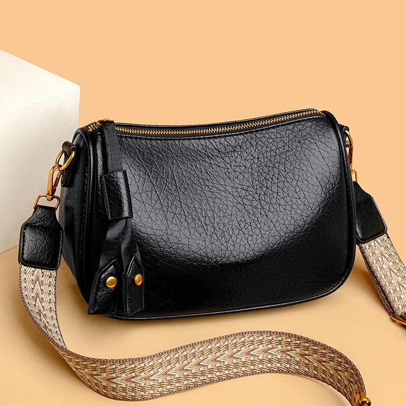 Litchi Pattern Simple Solid Color Soft Women's Messenger Bag