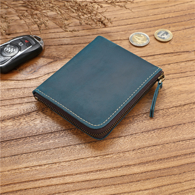 Men's Crazy Horse First Layer Short Cowhide Zipper Ladies Wallet