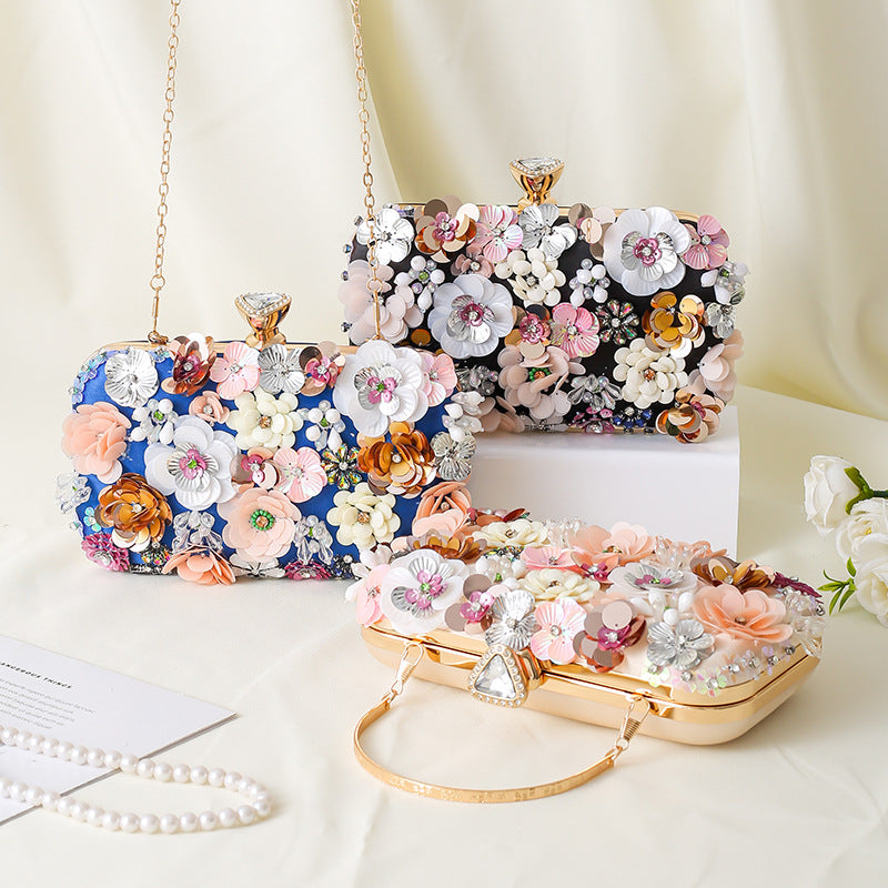 Women's Fashion Handmade Flower Beaded Banquet Portable Dress Dinner Bag