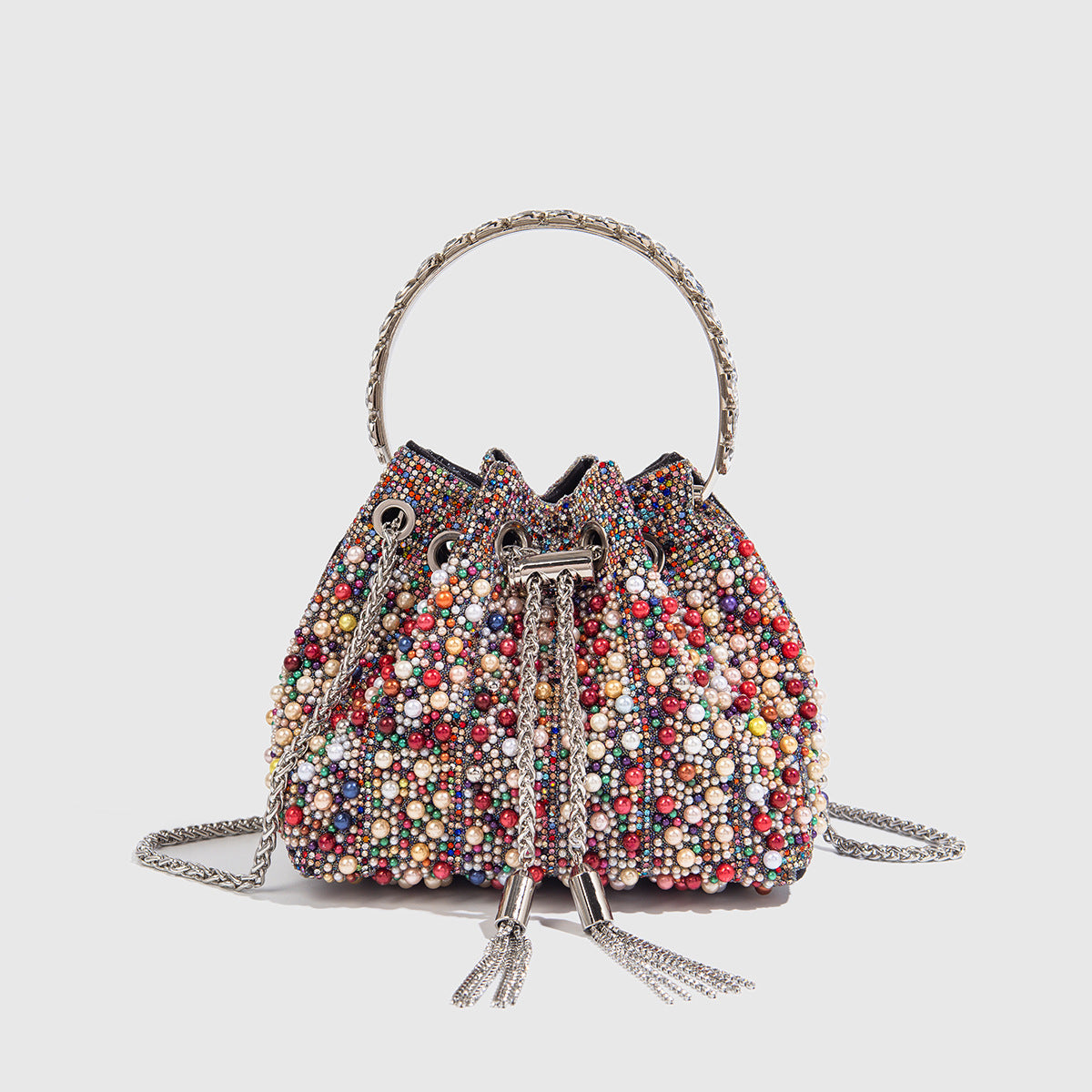 Women's Gradient Color Full Diamond Tassel Dinner Bag