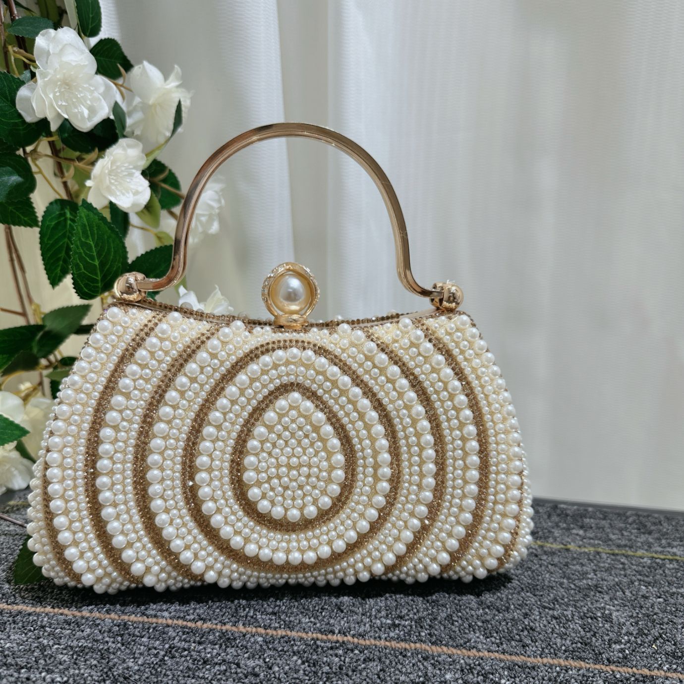 Women's Pearl Banquet Dress Diamond Clutch Oblique Dinner Bag