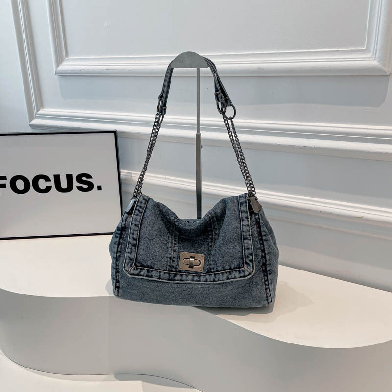 Women's Classic Style Denim Underarm Chain Commuter High Sense Women's Shoulder Bag