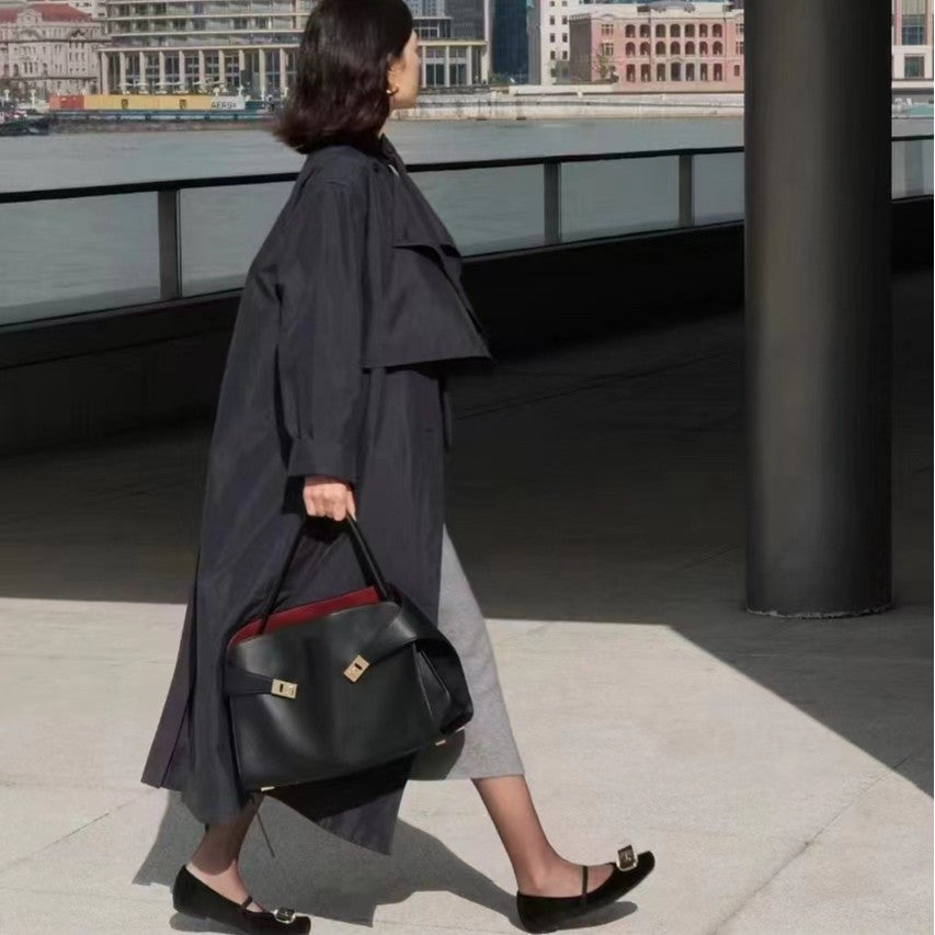 Women's Genuine Leather Large Capacity Fashion Simple Graceful Stitching Bags