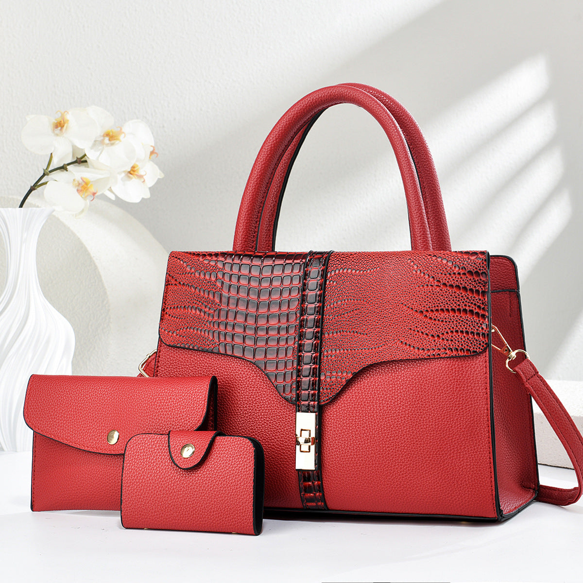 Large Capacity Textured Crocodile Pattern Simple One Women's Handbag