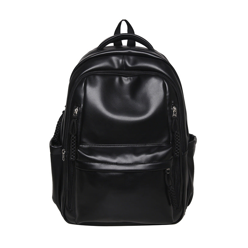 Women's Soft Leather Large Capacity Solid Color College Student Schoolbag