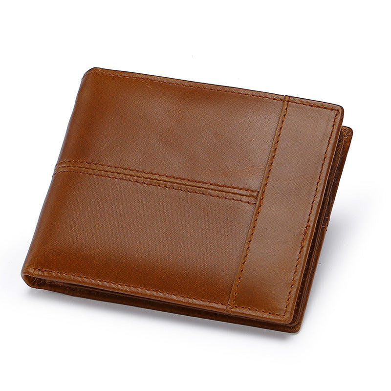 Men's Genuine Leather Off Short Style Multiple Slots Horizontal Men's Wallet