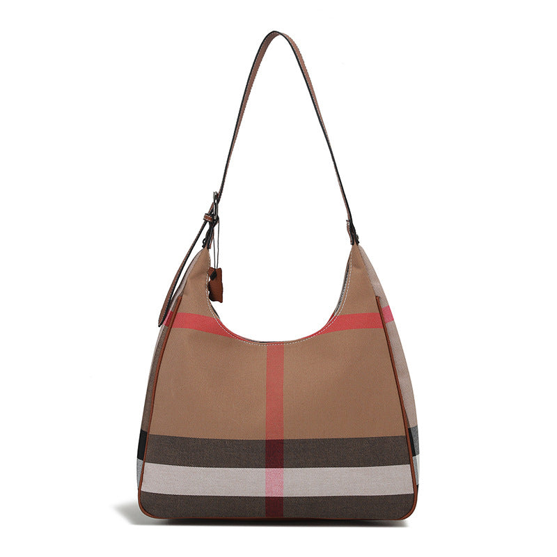 Women's Fashion Large Capacity Totes Plaid With Leather Shoulder Bags