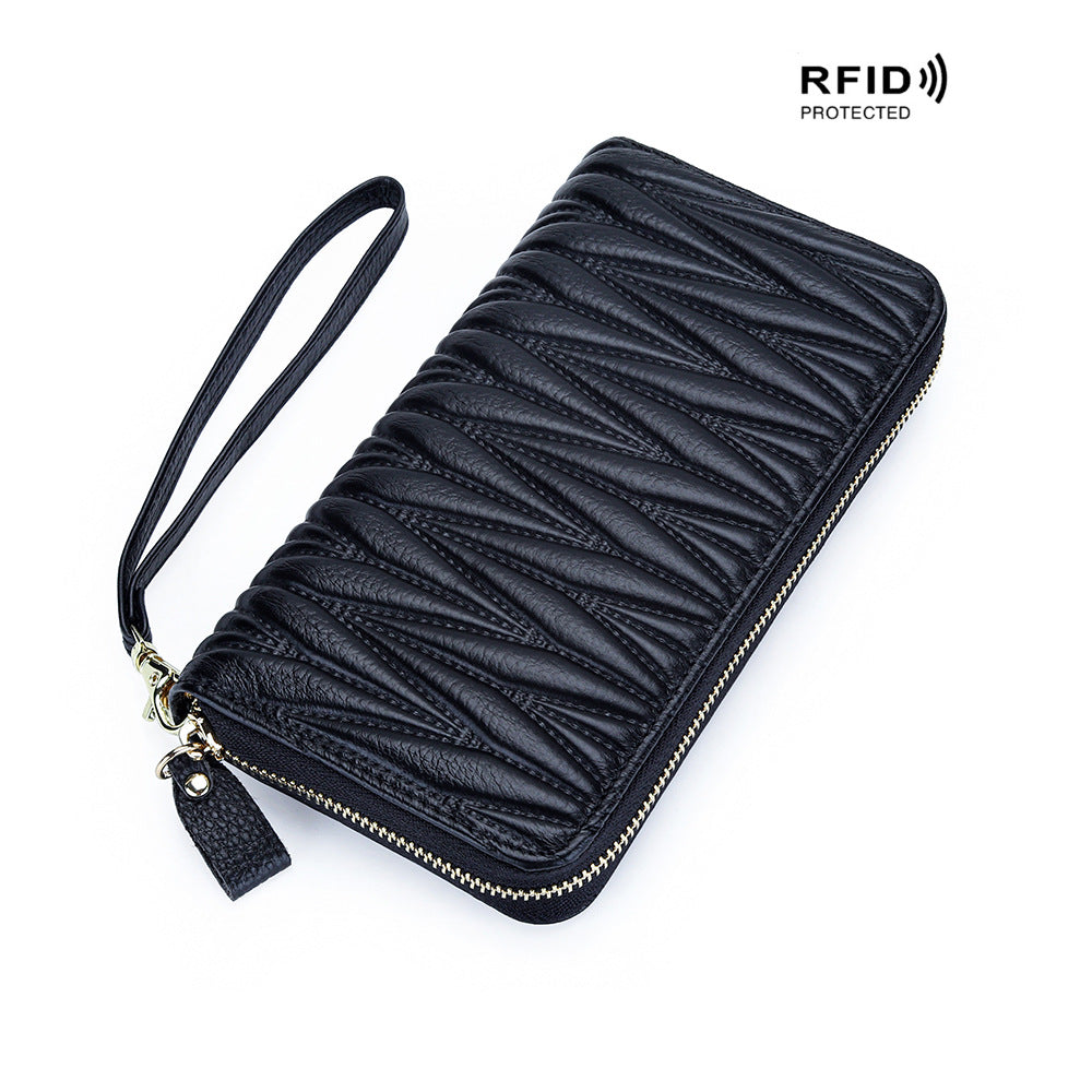 Women's Long Large Capacity Genuine Leather Swiping Expanding First Layer Cowhide Ladies Wallet