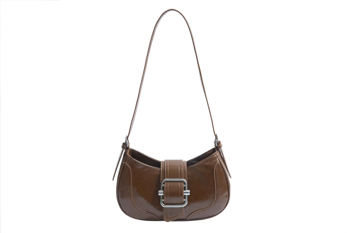 Retro Textured Hot Motorcycle Baguette Patent Women's Messenger Bag