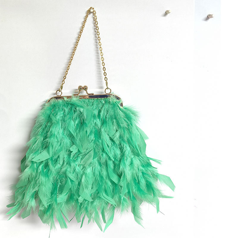 Fashion Feather Tassel Chain Portable Dinner Women's Handbag