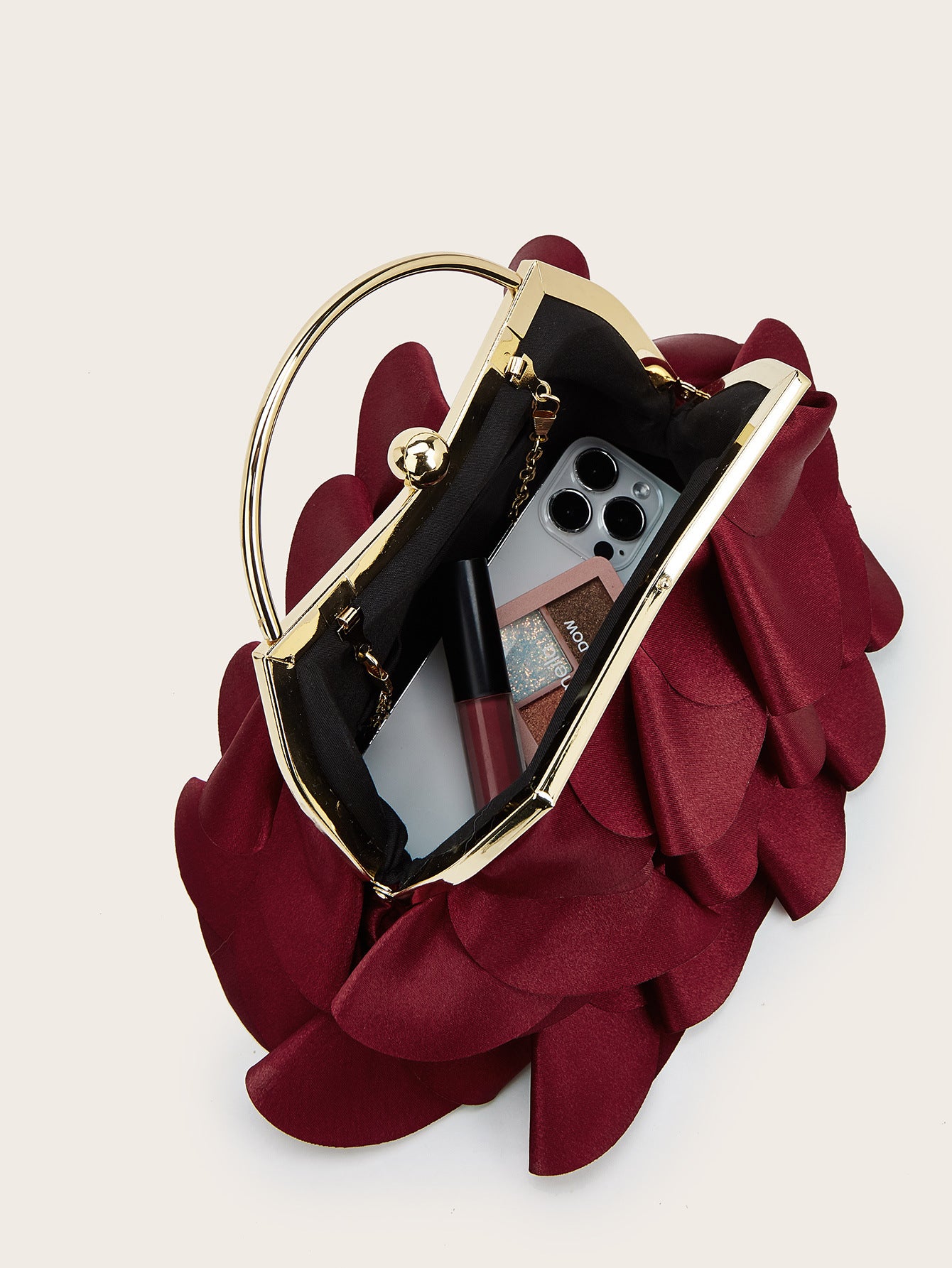 Women's Wine Red Rose Petals Chain Bride Dress Handbags
