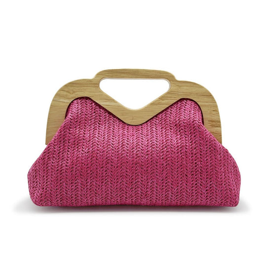 Women's Summer Main Push Wooden Banquet Hand Straw Dinner Bag
