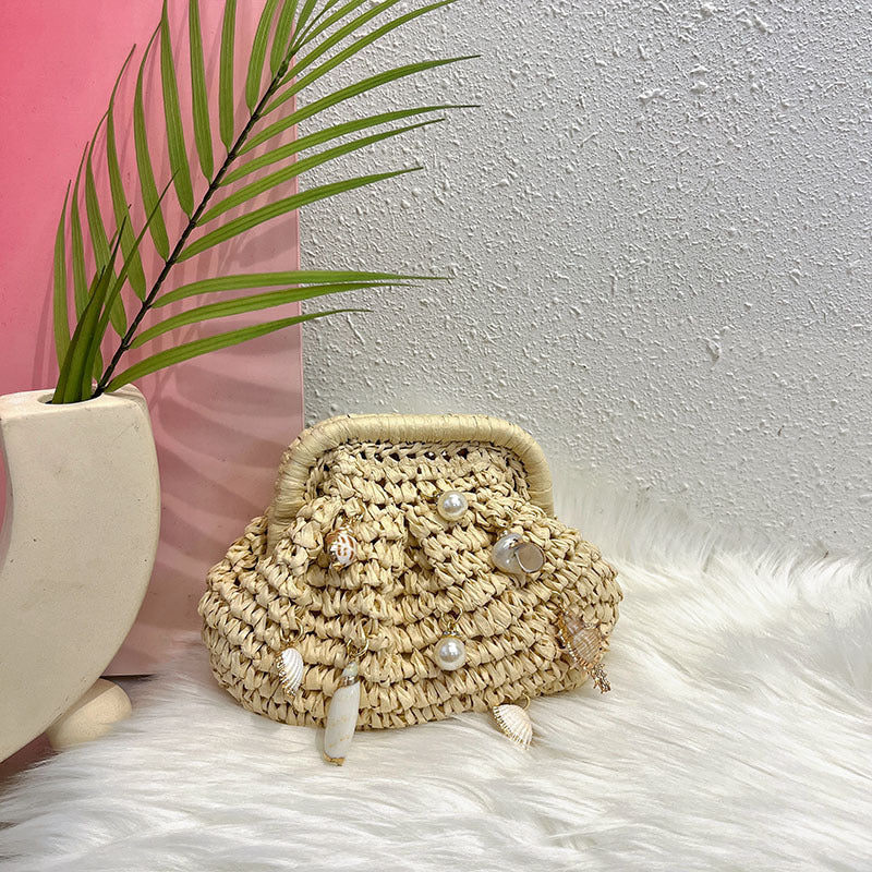 Pastoral Style Straw Woven Mori Western Shell Women's Messenger Bag
