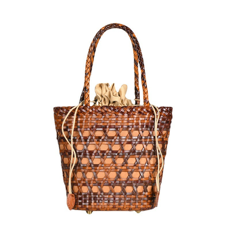 Hand-woven Authentic Leather Hollow Out Vegetable Basket Personality Women's Messenger Bag