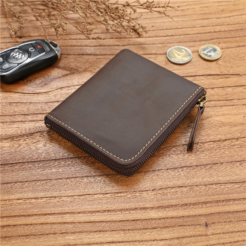 Men's Crazy Horse First Layer Short Cowhide Zipper Ladies Wallet