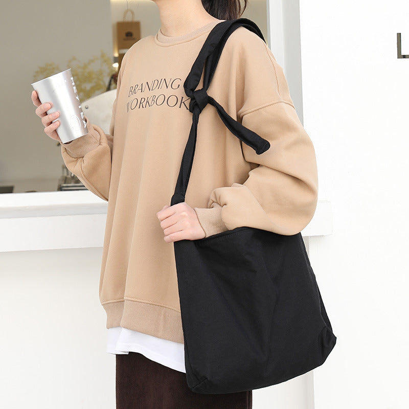 Women's Retro Washed Worn Canvas Knotted Fashion Solid Shoulder Bags
