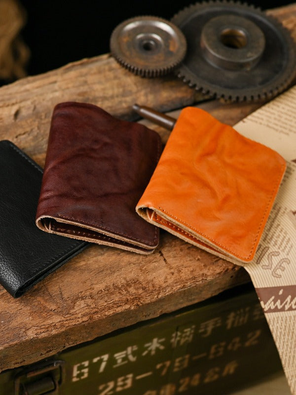 Men's Vegetable Tanned Cowhide First Layer Pure Leather Distressed Pleated Simple Men's Wallet