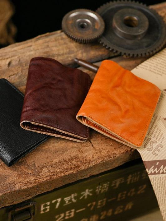 Men's Vegetable Tanned Cowhide First Layer Pure Leather Distressed Pleated Simple Men's Wallet