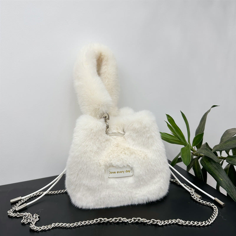 Plush Drawstring Chain Design Style Simple Bags