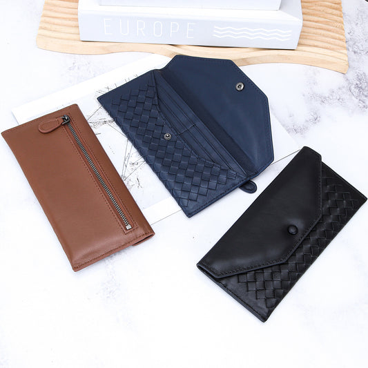 Women's & Men's Weave Long Multiple Slots Clutch Sheepskin Envelope The Buckle