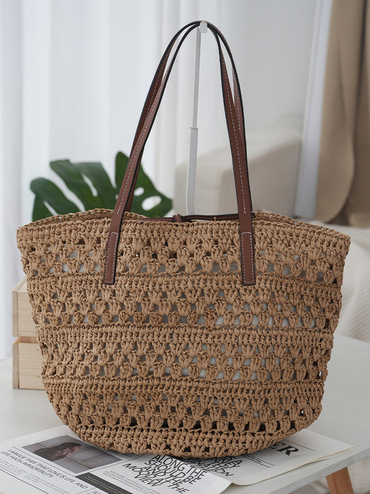 Women's Large Capacity Straw Simple Hollow Woven Vacation Style Women's Handbag