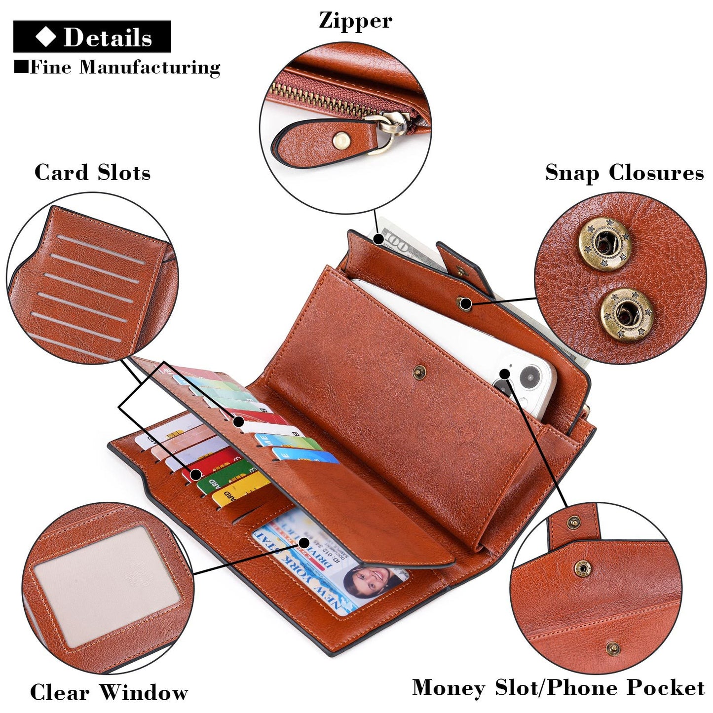 Women's Korean Style Oil Wax Leather Multiple Slots Ladies Wallet