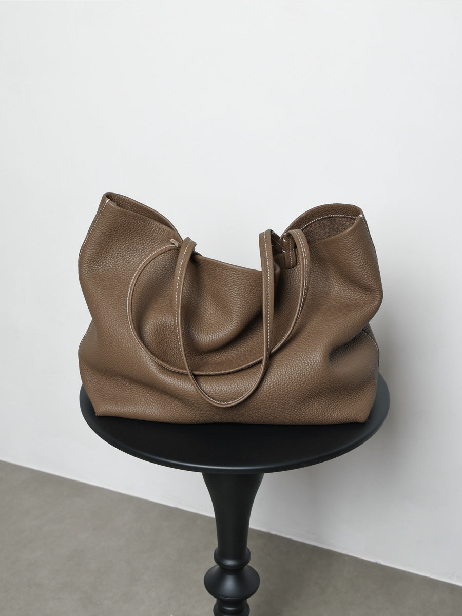 Women's Layer Cowhide Line Genuine Leather Large Capacity Tote Bags
