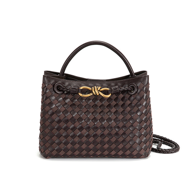 Women's Style Woven Metal Cord Fastener Portable Tote Bags