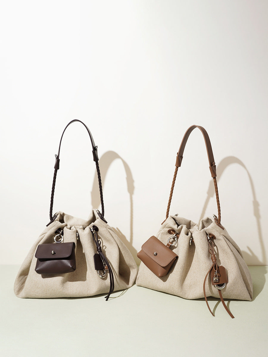 Top Layer Cowhide Drawstring Cloud Trendy Simple Women's Messenger Bag