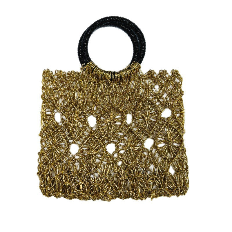 Women's Korean Style Straw Handmade Woven Metallic Yarn Women's Shoulder Bag
