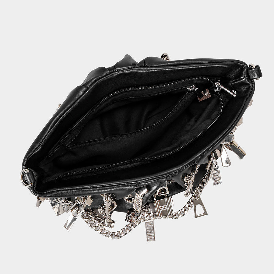 Women's Punk Pleated Dumpling Underarm Head Decorative Women's Shoulder Bag