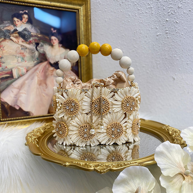 Sunflower Bird Cage Hand-woven Shiny Rhinestone Beaded Chain Vegetable Basket Women's Handbag